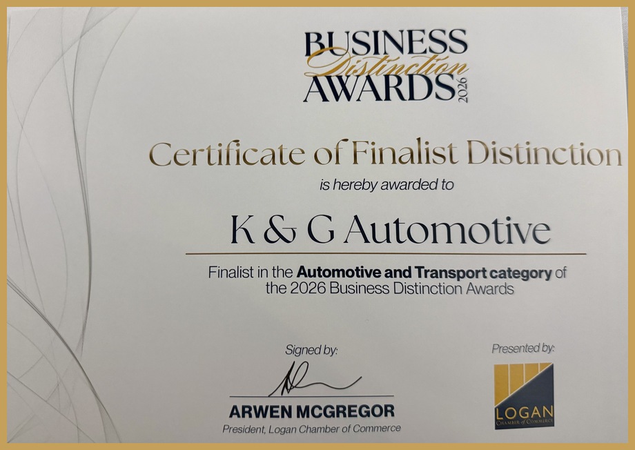 K&G Automotive 2026 Logan Business Distinction Awards Certificate of Finalist Distinction